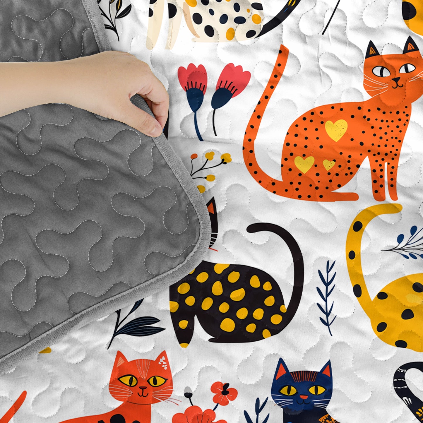 Pajabear Quilt 3-Piece Set Purrfectly Feline With Floral