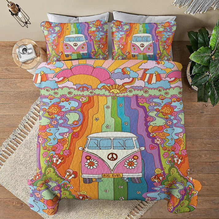 Pajabear Quilt 3-Piece Set Rainbow Hippie Van