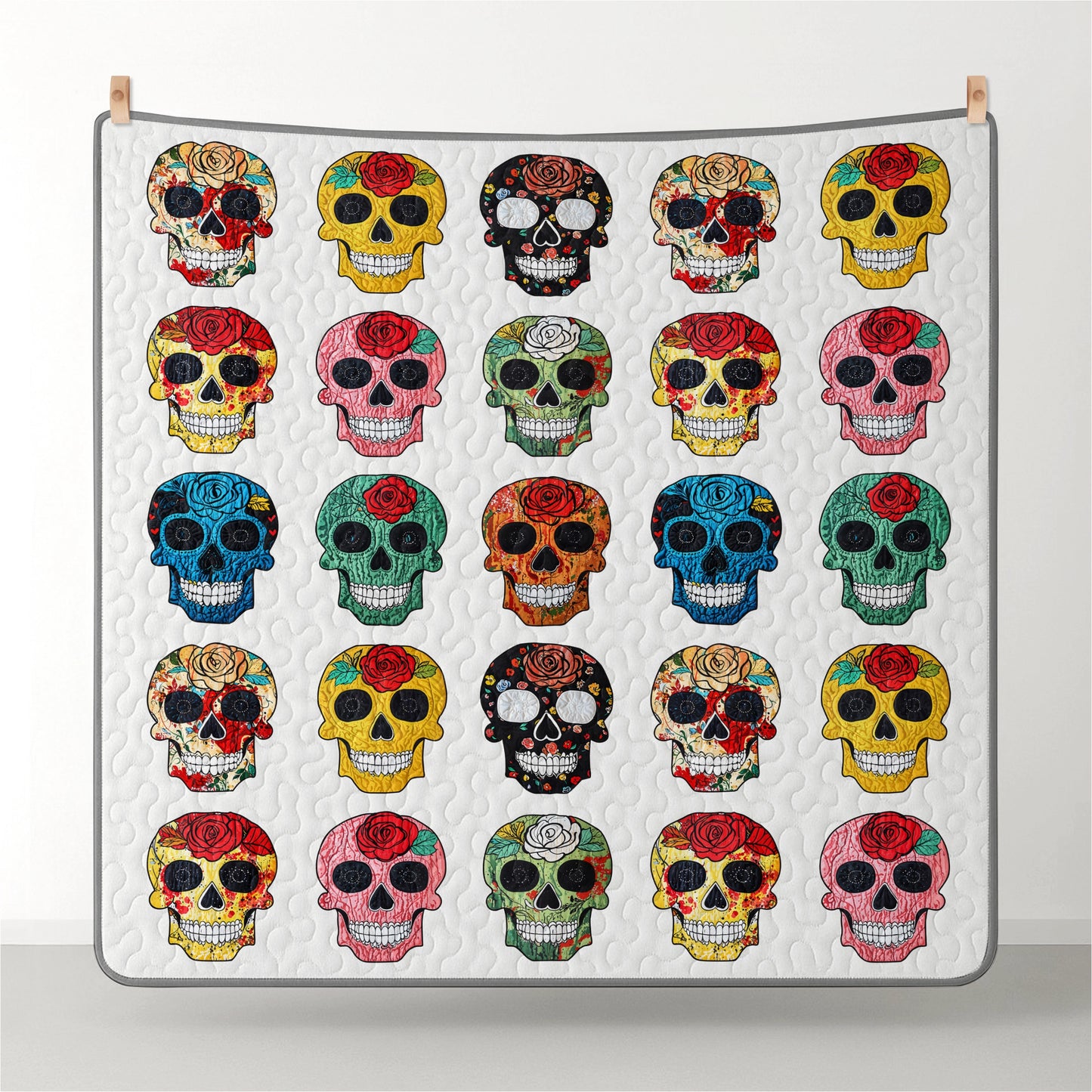 Pajabear Quilt 3-Piece Set Colorful Sugar Skull Roses