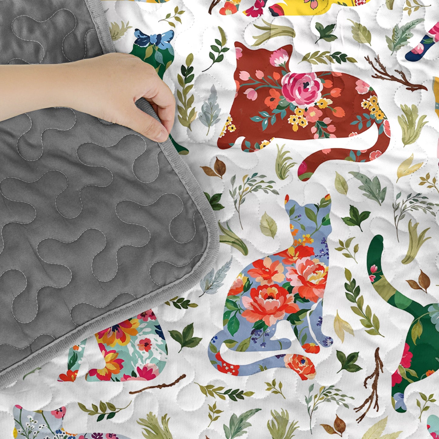 Pajabear Quilt 3-Piece Set Cat Floral