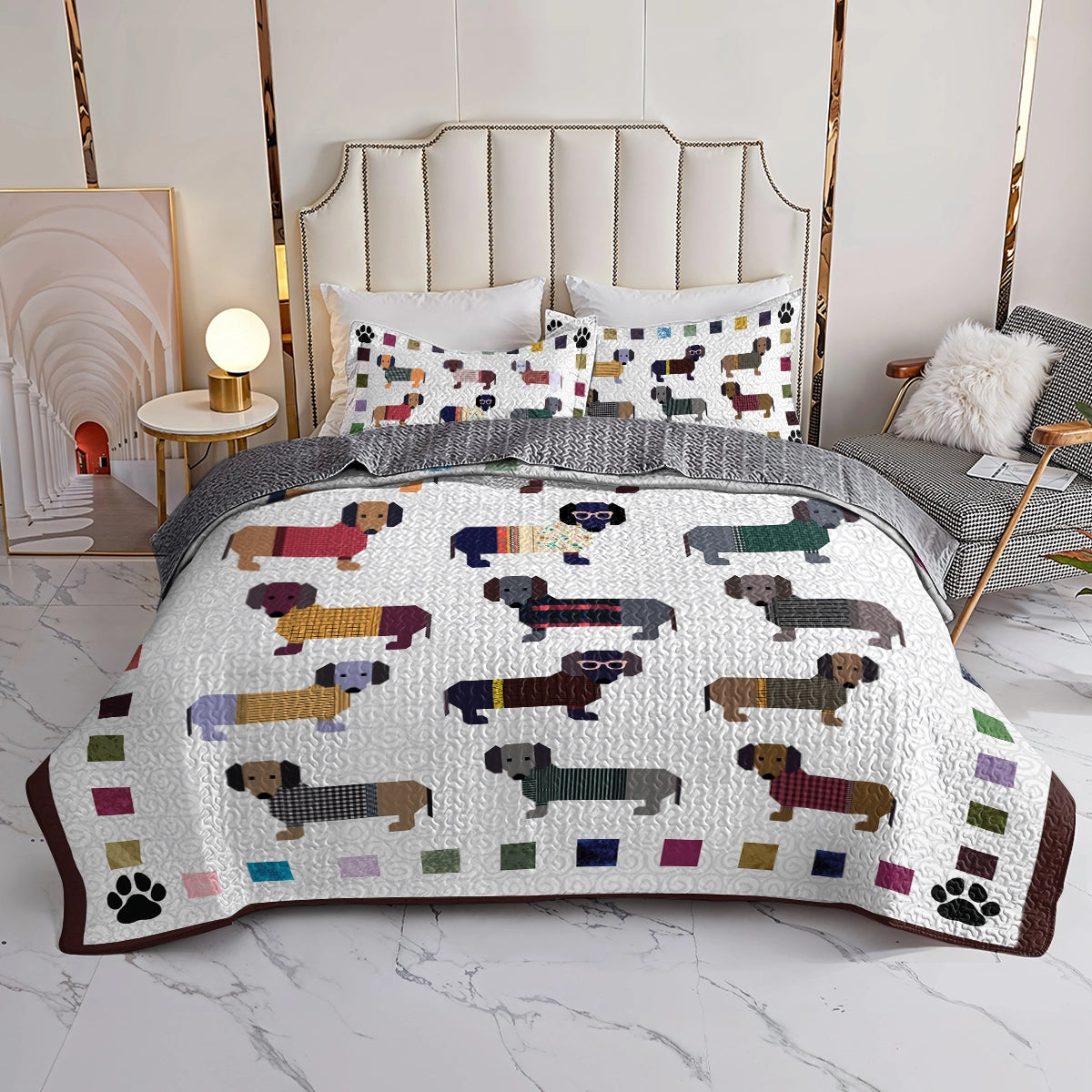 Pajabear Quilt 3-Piece Set Dachshund Paws and Patches