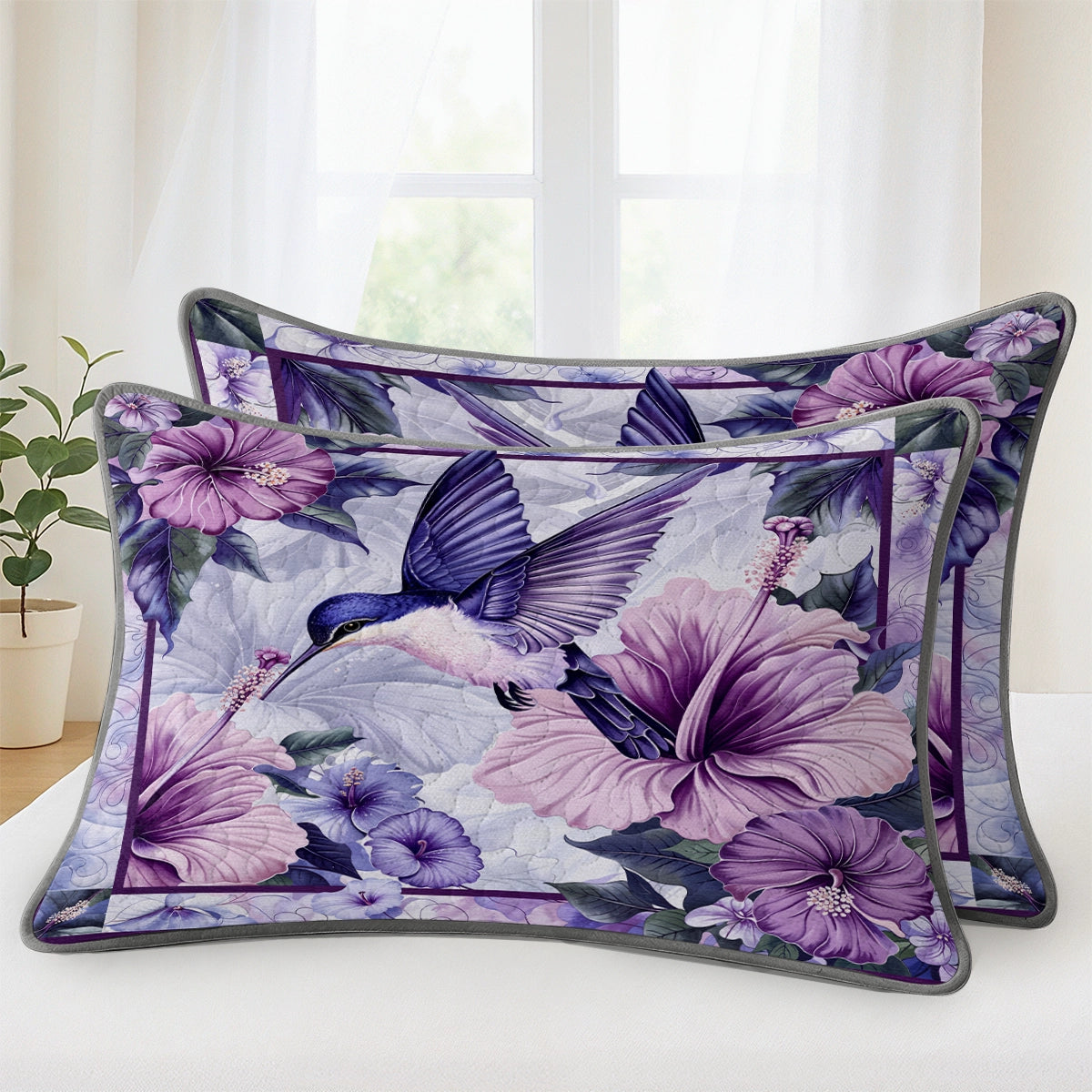 Pajabear Quilt 3-Piece Set Gorgeous Hummingbird With Hibicus Flowers
