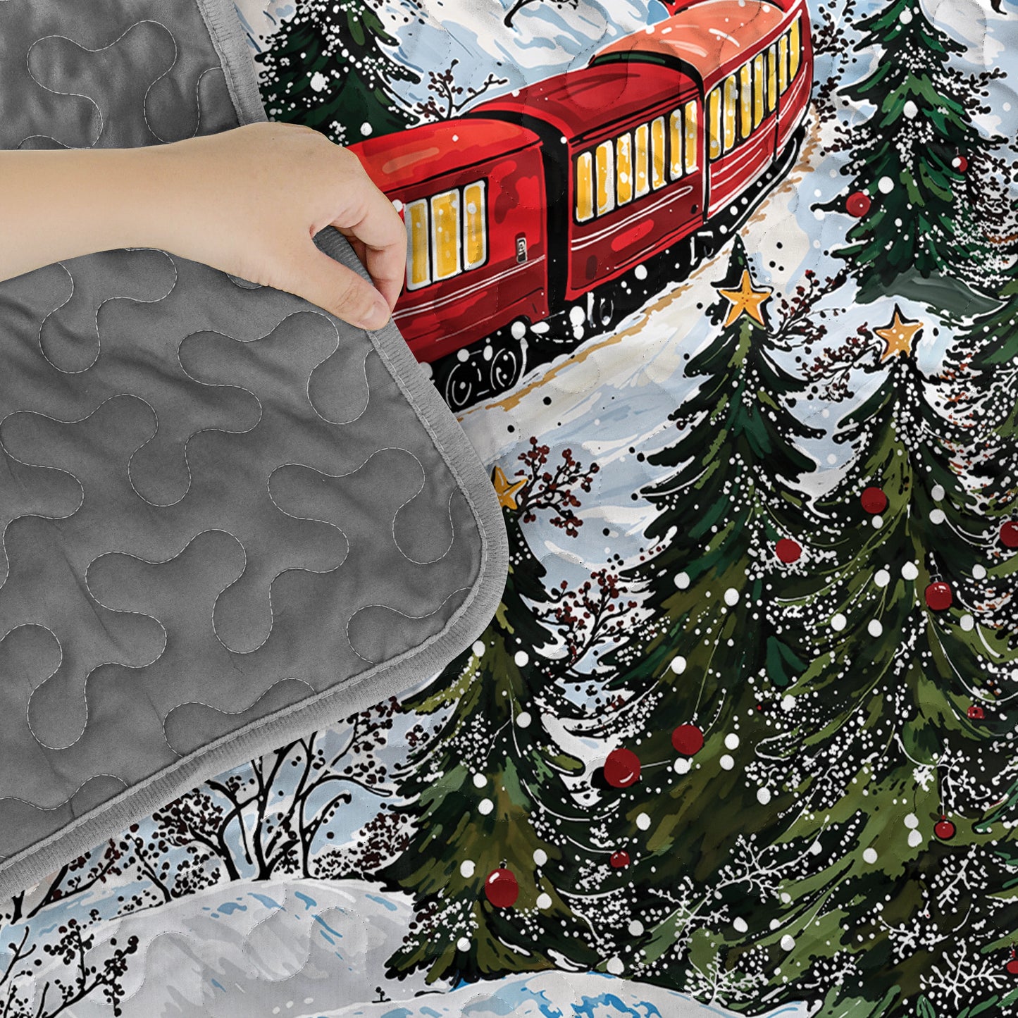 Pajabear Quilt 3-Piece Set Christmas Train Winter Wonderland