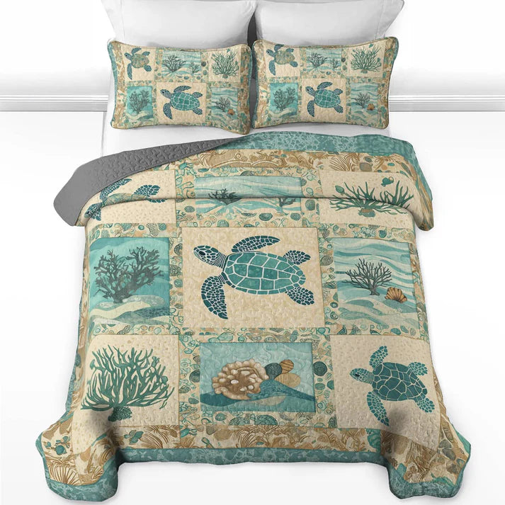 Pajabear Quilt 3-Piece Set AquaMarine Sea Turtle Patchwork