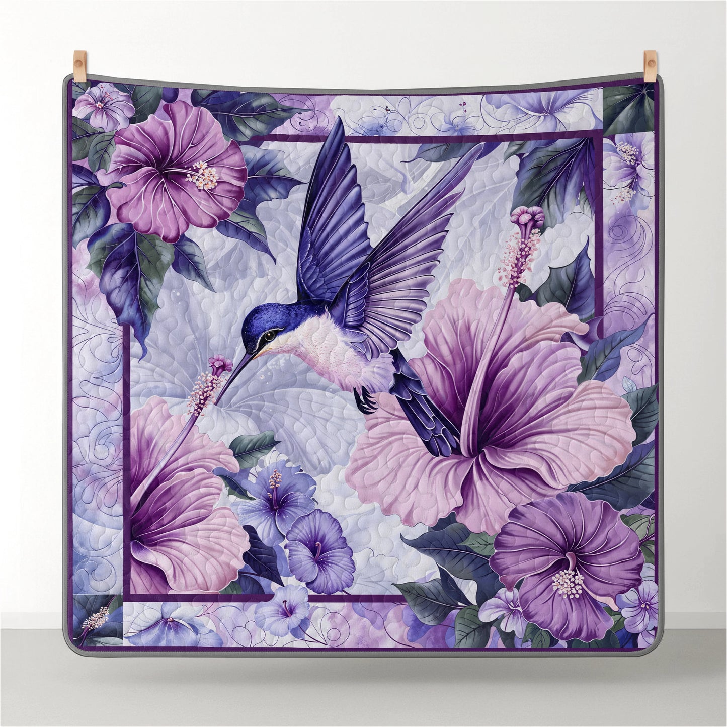 Pajabear Quilt 3-Piece Set Gorgeous Hummingbird With Hibicus Flowers