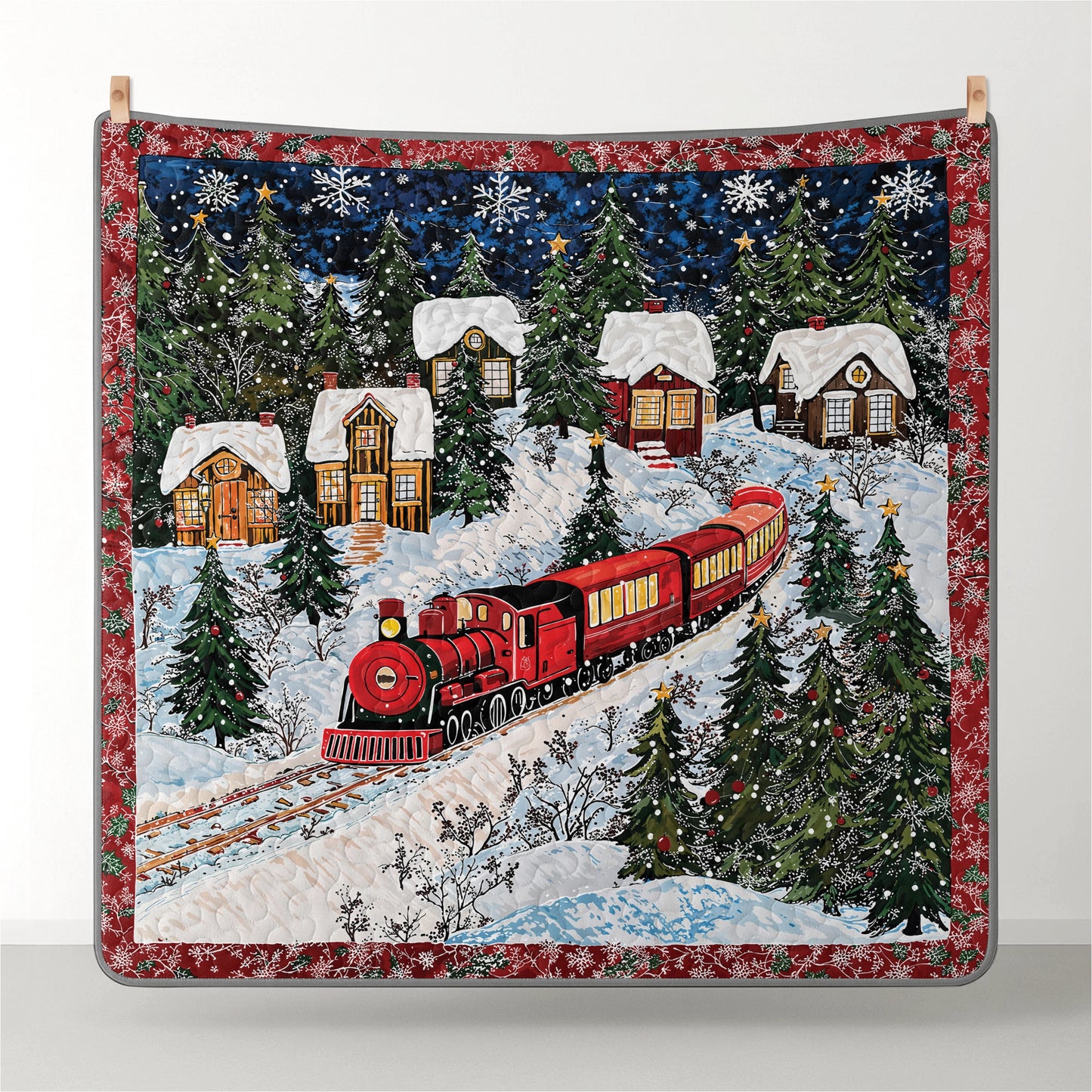 Pajabear Quilt 3-Piece Set Christmas Train Winter Wonderland