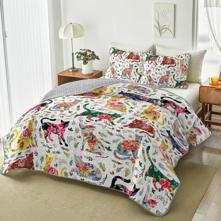 Pajabear Quilt 3-Piece Set Cat Floral