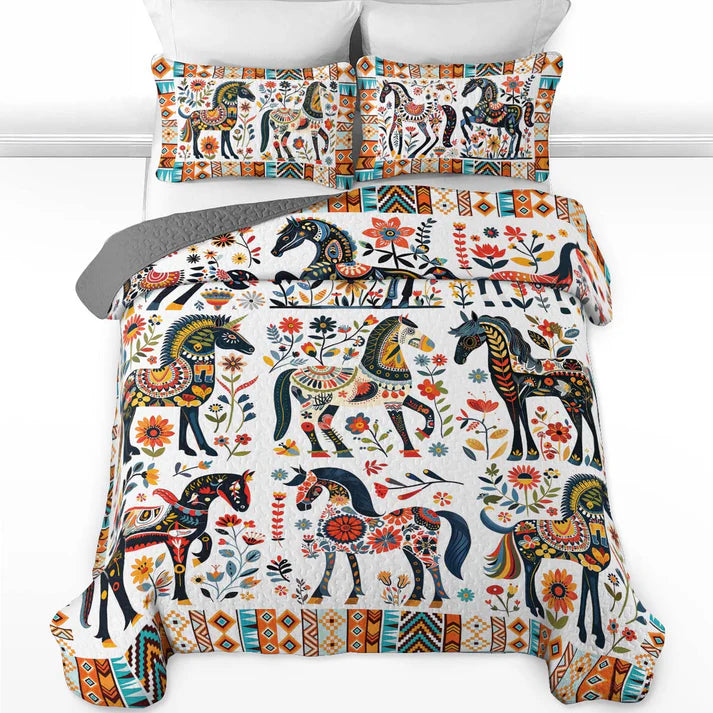 Pajabear Quilt 3-Piece Set Horse Floral Pattern