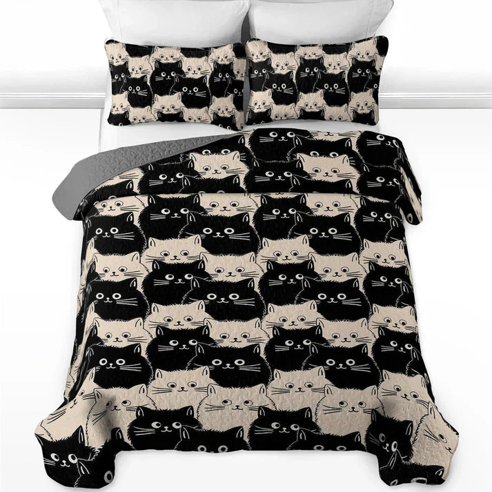 Pajabear Quilt 3-Piece Set Cute Face Cats