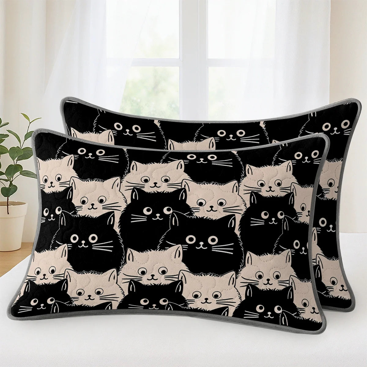 Pajabear Quilt 3-Piece Set Cute Face Cats