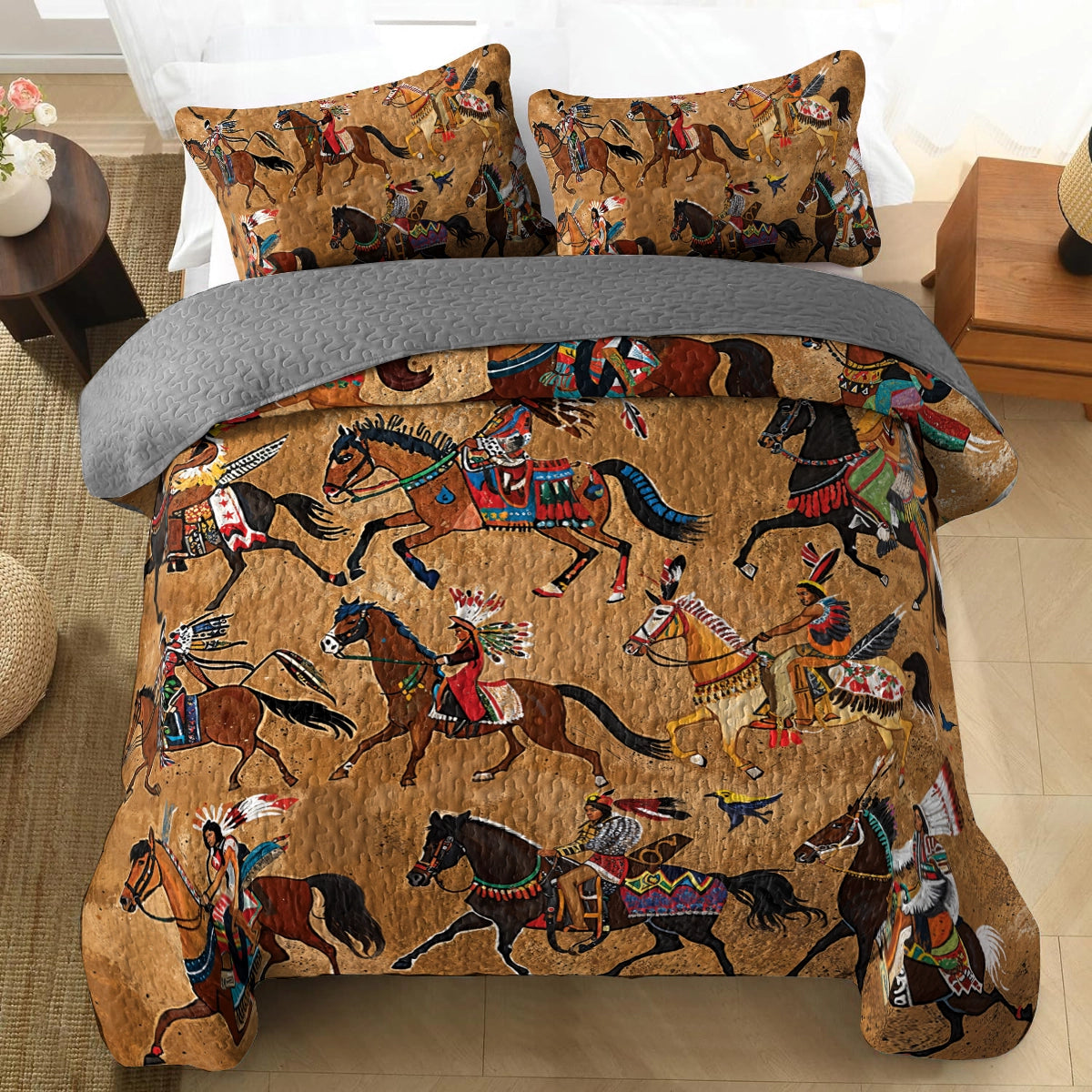 Pajabear Quilt 3-Piece Set Strength Native Horses