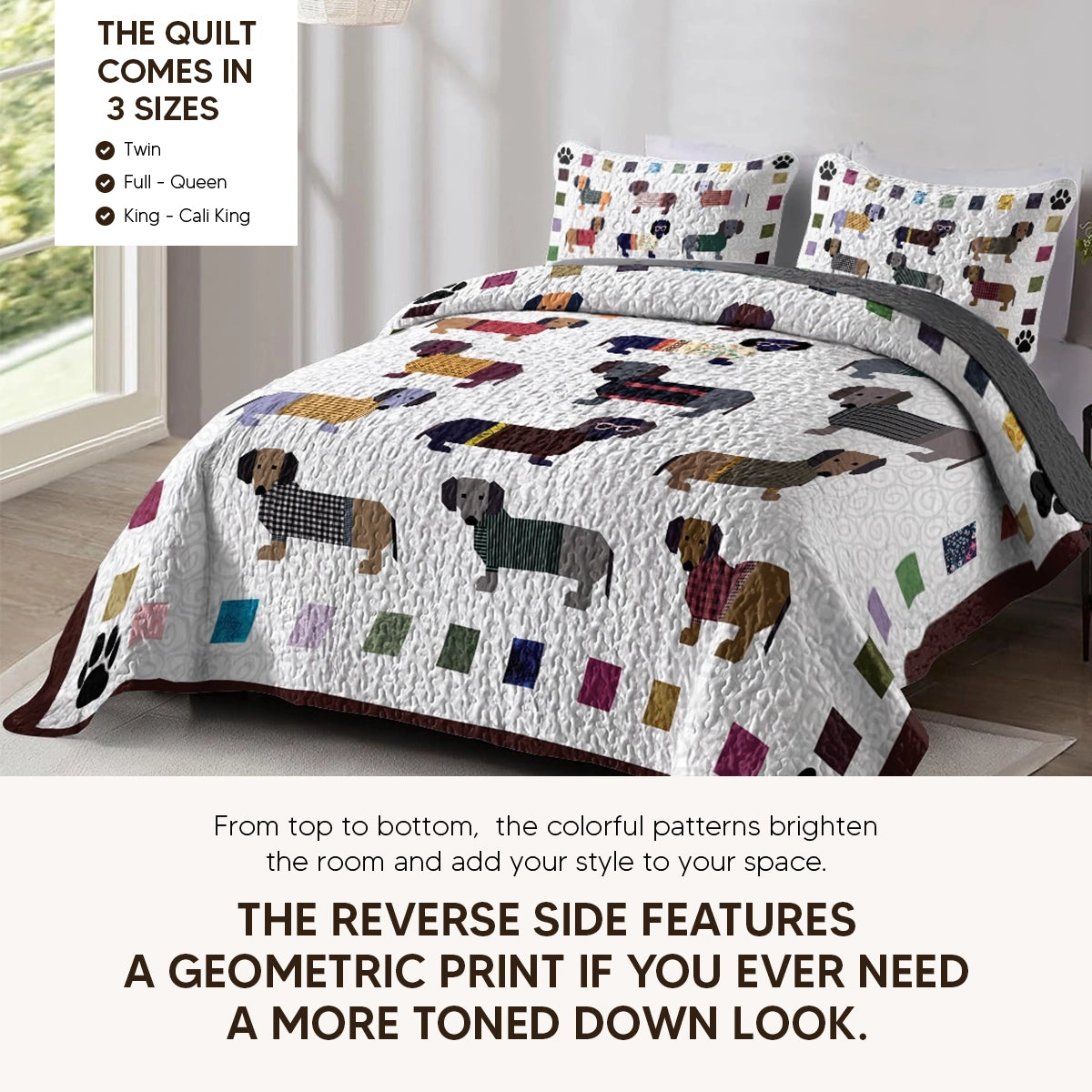Pajabear Quilt 3-Piece Set Dachshund Paws and Patches