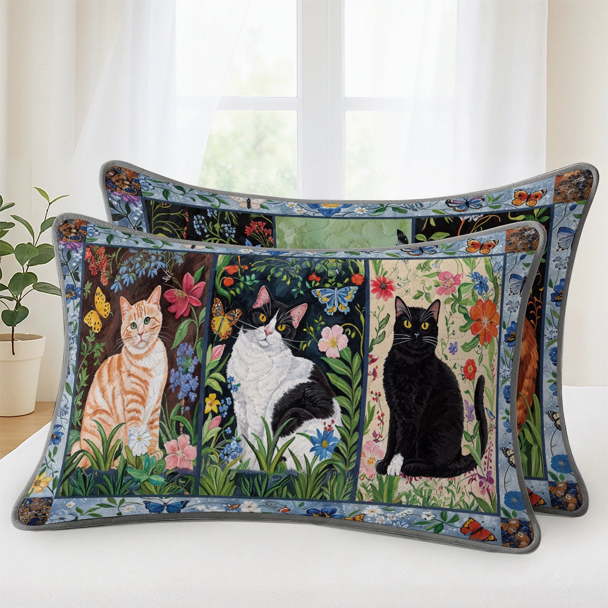 Pajabear Quilt 3-Piece Set Cat Floral Felines