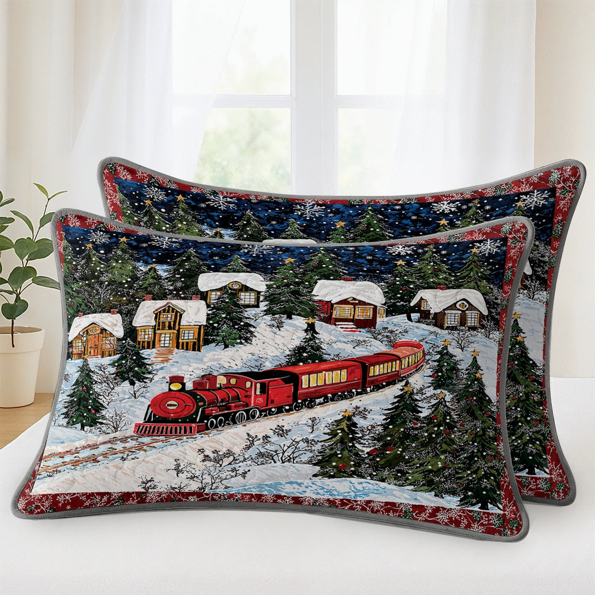 Pajabear Quilt 3-Piece Set Christmas Train Winter Wonderland
