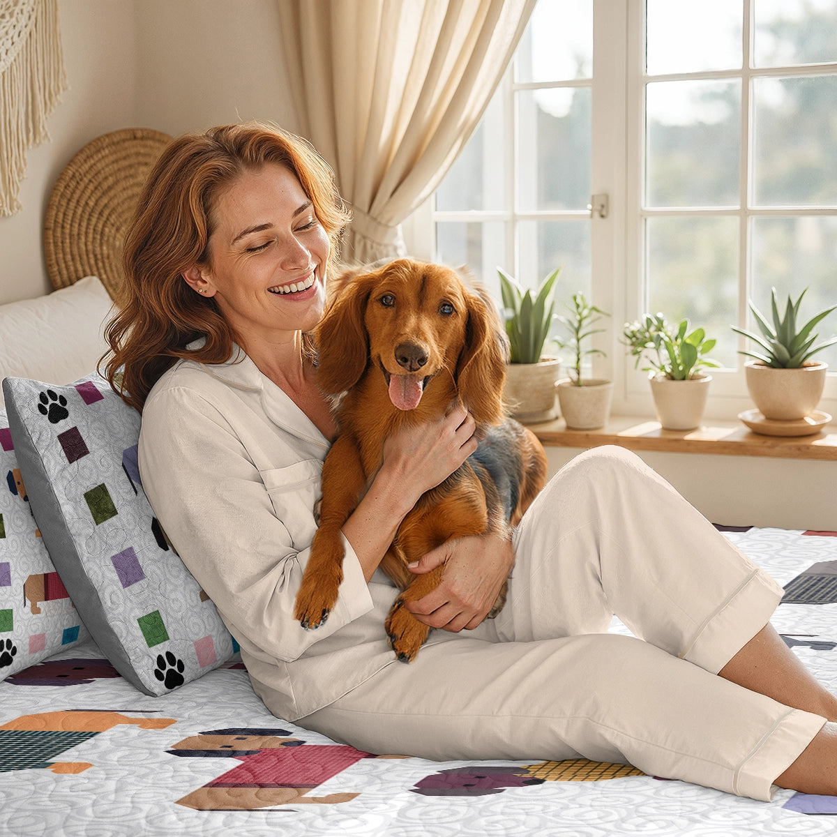 Pajabear Quilt 3-Piece Set Dachshund Paws and Patches