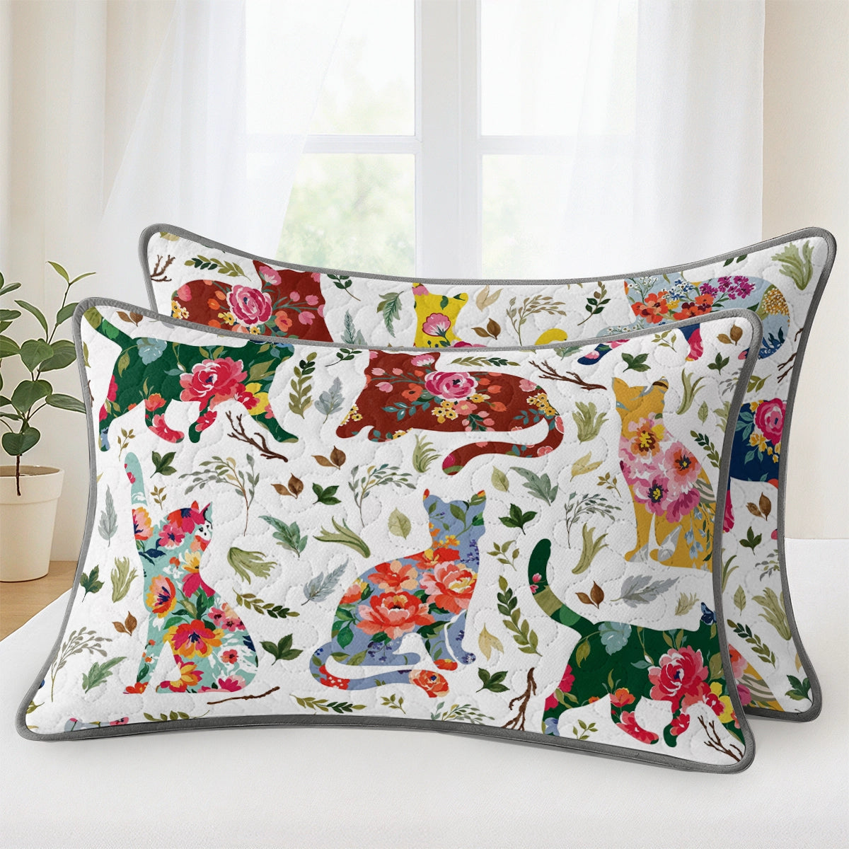 Pajabear Quilt 3-Piece Set Cat Floral