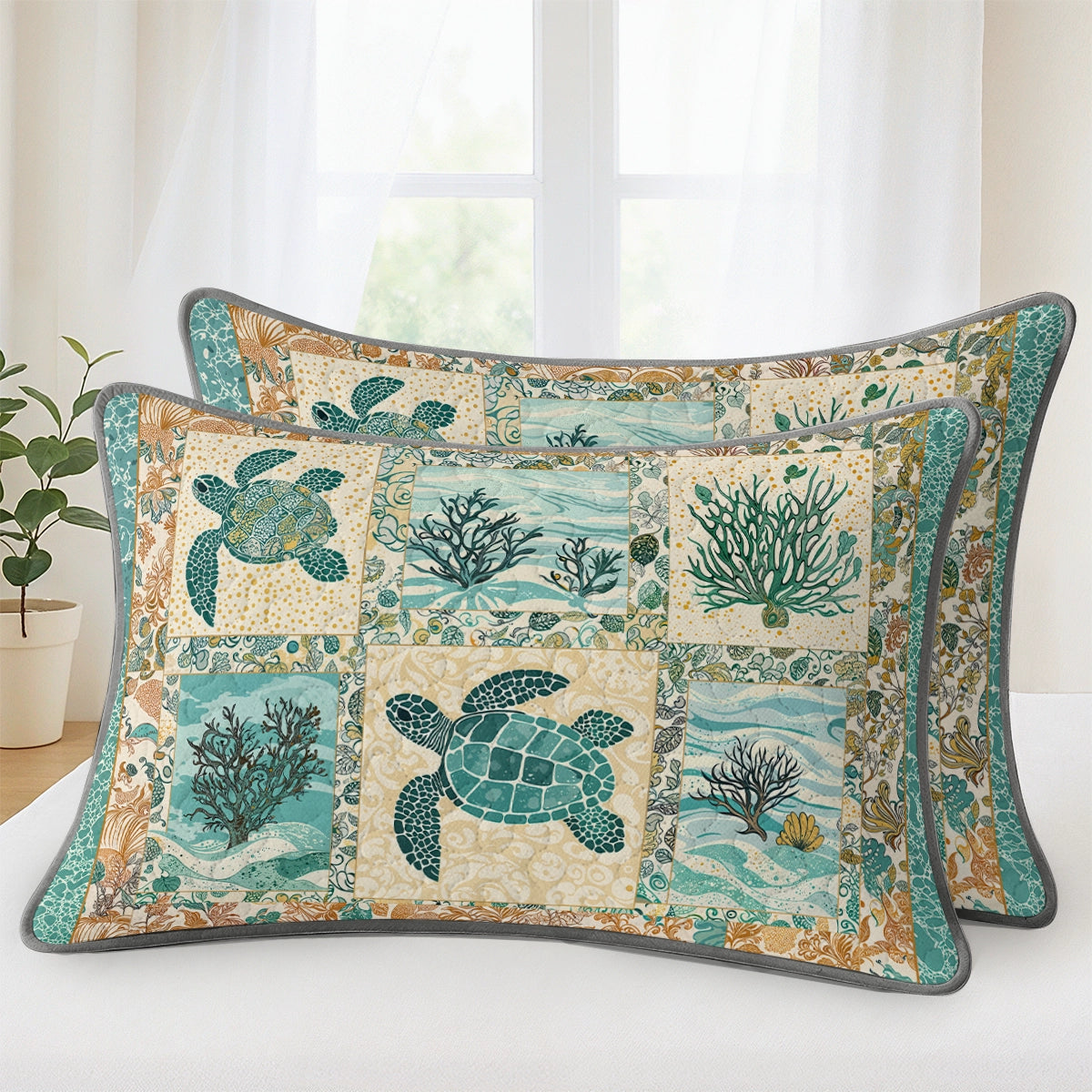 Pajabear Quilt 3-Piece Set AquaMarine Sea Turtle Patchwork