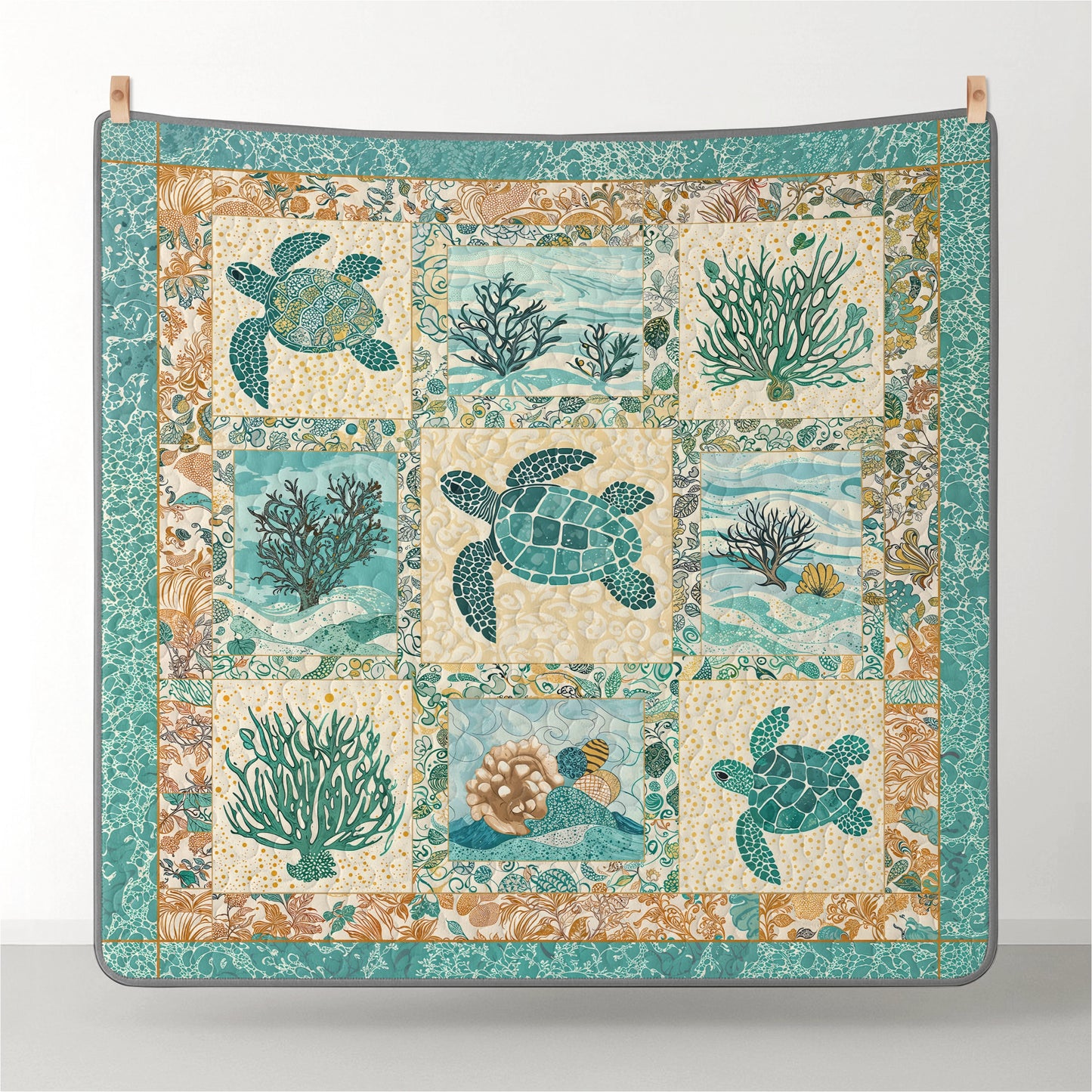 Pajabear Quilt 3-Piece Set AquaMarine Sea Turtle Patchwork