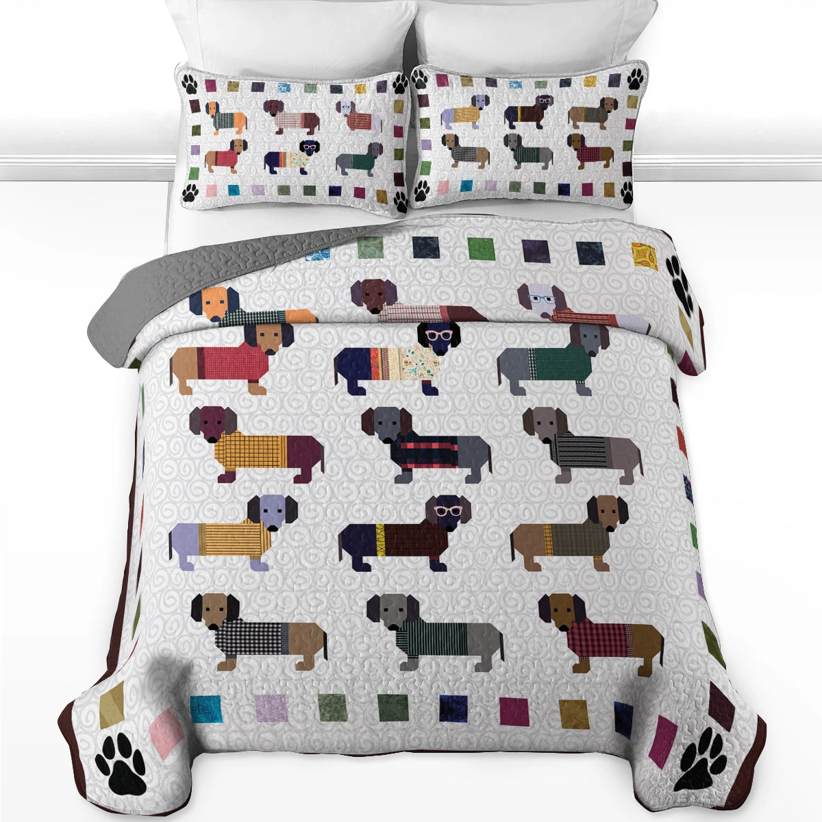 Pajabear Quilt 3-Piece Set Dachshund Paws and Patches