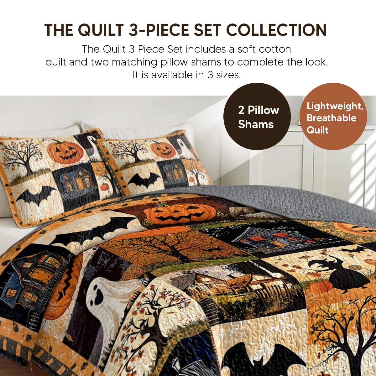 Pajabear Quilt 3-Piece Set Spooky Trick Or Treat Halloween