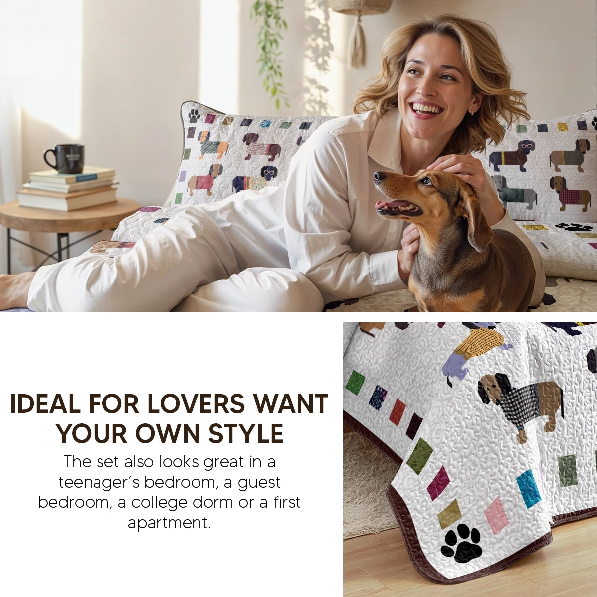 Pajabear Quilt 3-Piece Set Dachshund Paws and Patches