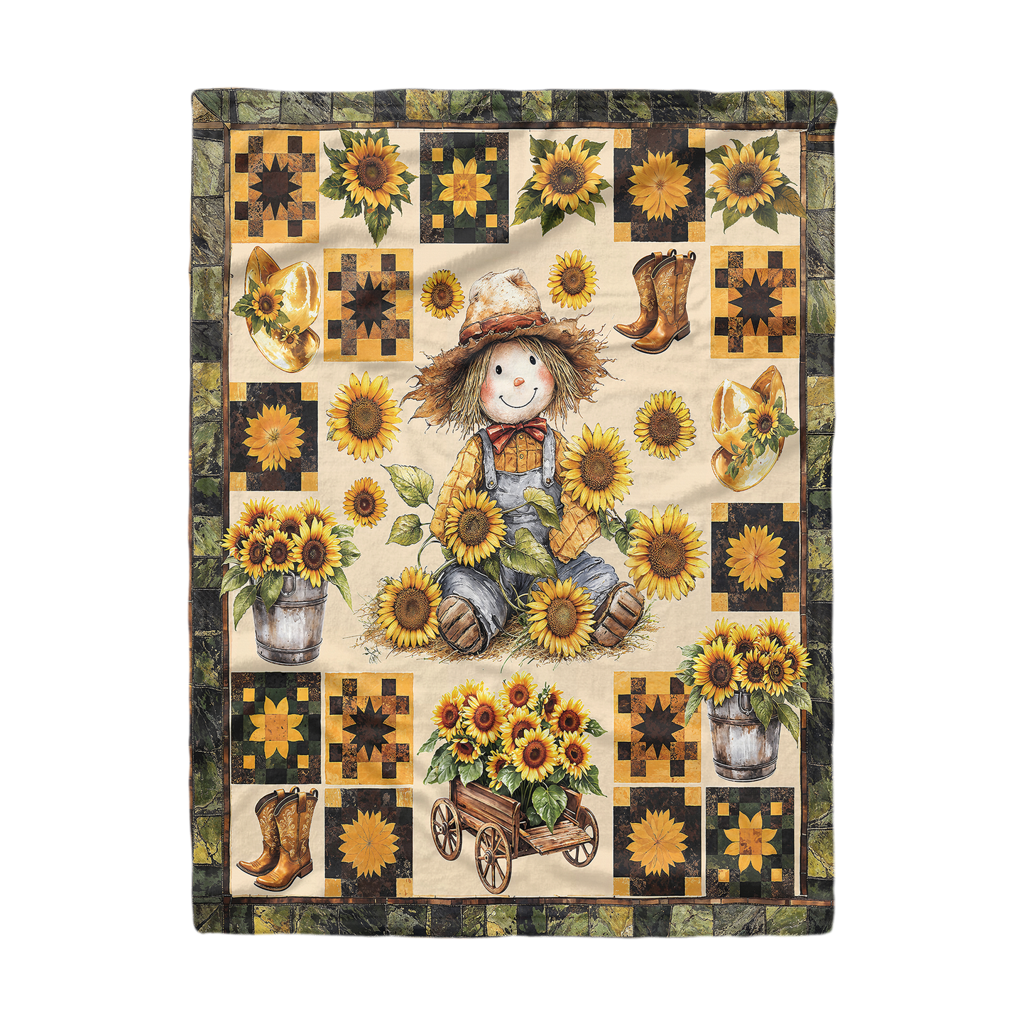 Pajabear Fleece Blanket Peaceful Farmhouse Sunflower
