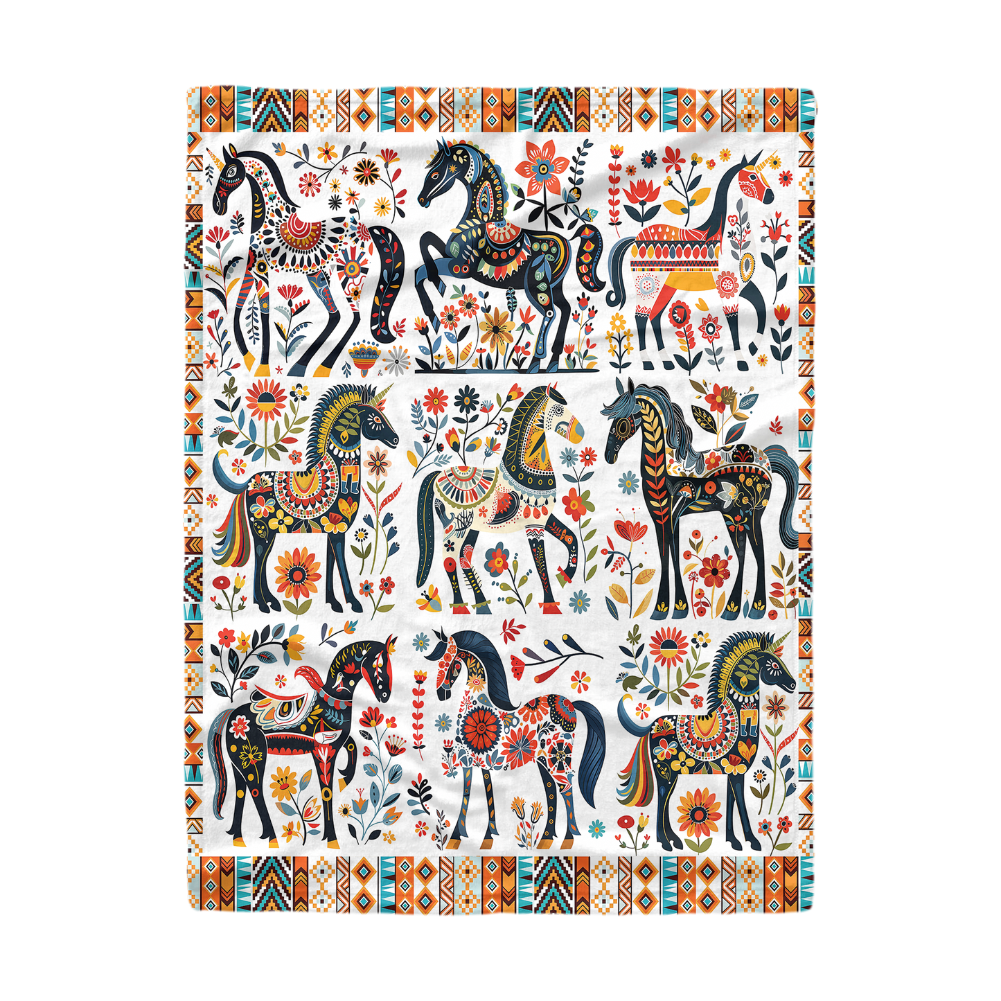 Pajabear Fleece Blanket Horse Floral Pattern