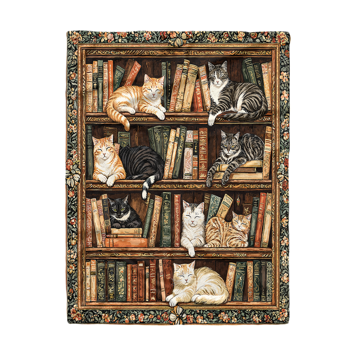 Pajabear Fleece Blanket Book Nook Cats Reading