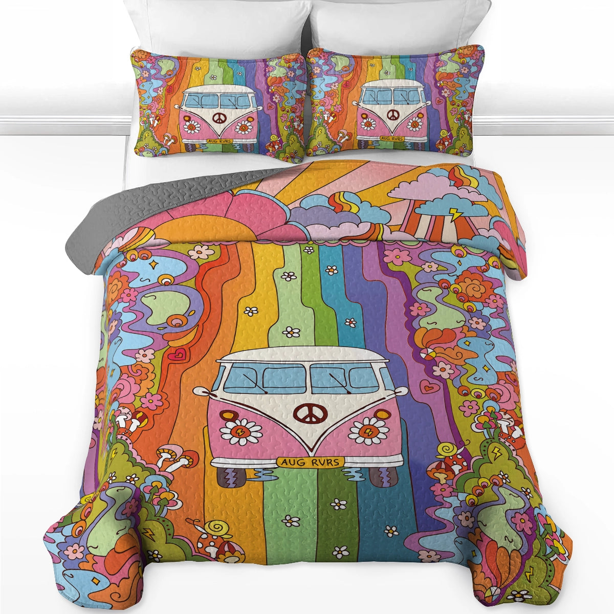 Pajabear Quilt 3-Piece Set Rainbow Hippie Van