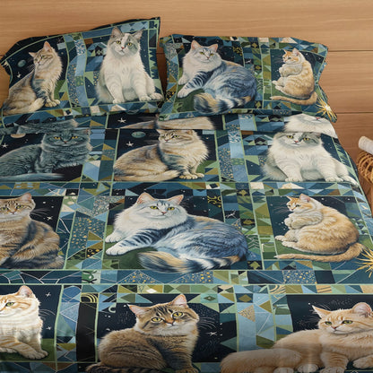Pajabear 4-Piece Bed Sheet Set Cat Purrfect Companions