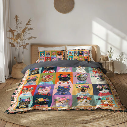 Pajabear 3 Pieces Duvet Cover Set Floral Cat Fantasy