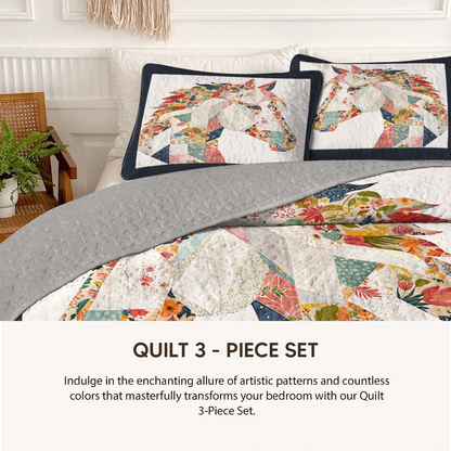 Pajabear Quilt 3-Piece Set Charming Floral Horse