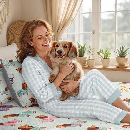 Pajabear Quilt 3-Piece Set Colorful Dachshunds