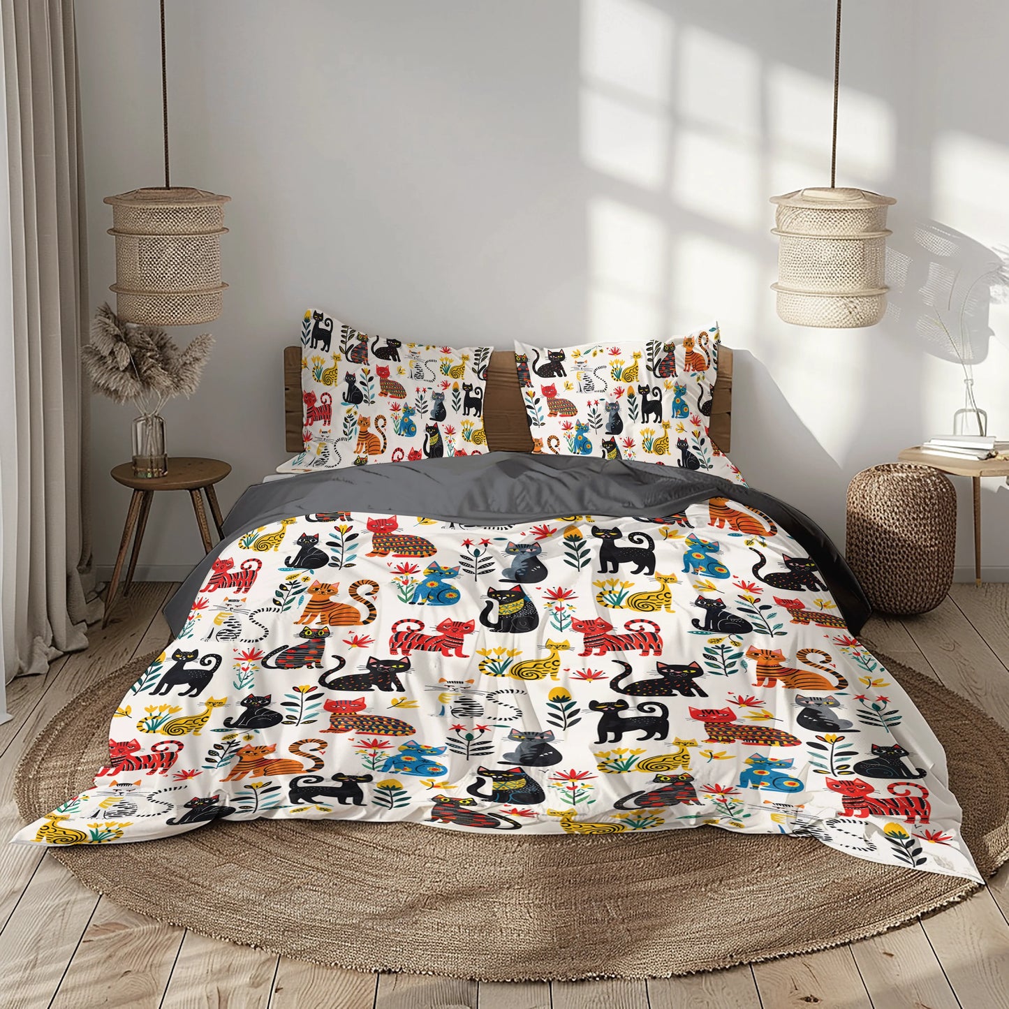 Pajabear 3 Pieces Duvet Cover Set Cute Whimsical Cat