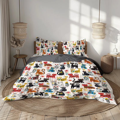 Pajabear 3 Pieces Duvet Cover Set Cute Whimsical Cat