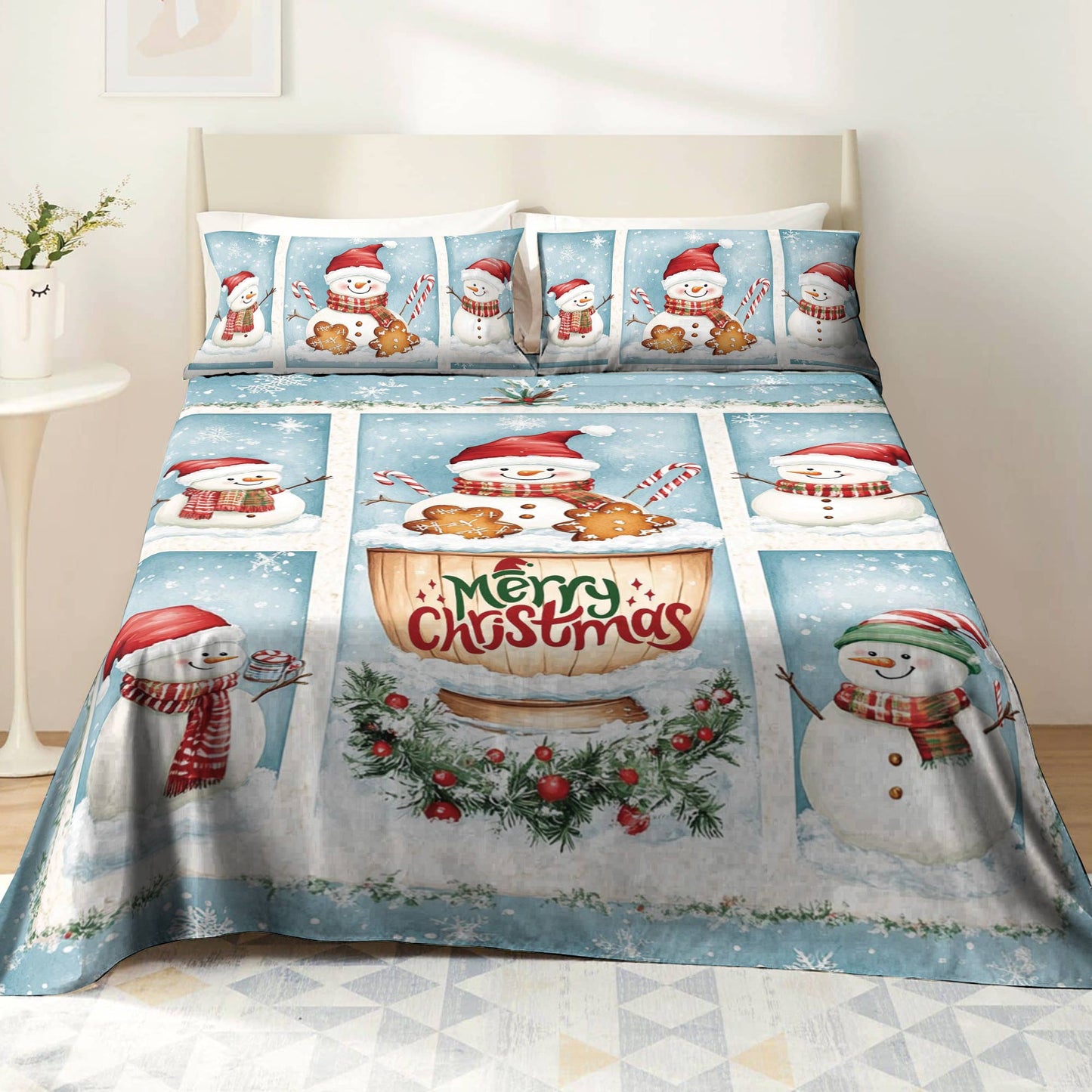 Pajabear 4-Piece Bed Sheet Set Merry Snowman
