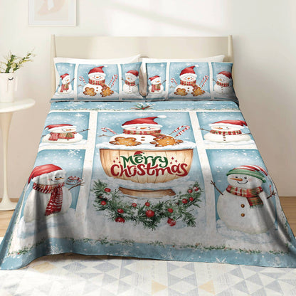Pajabear 4-Piece Bed Sheet Set Merry Snowman