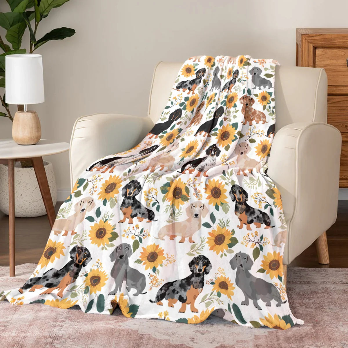 Pajabear Fleece Blanket Sunflower Sausage Dogs