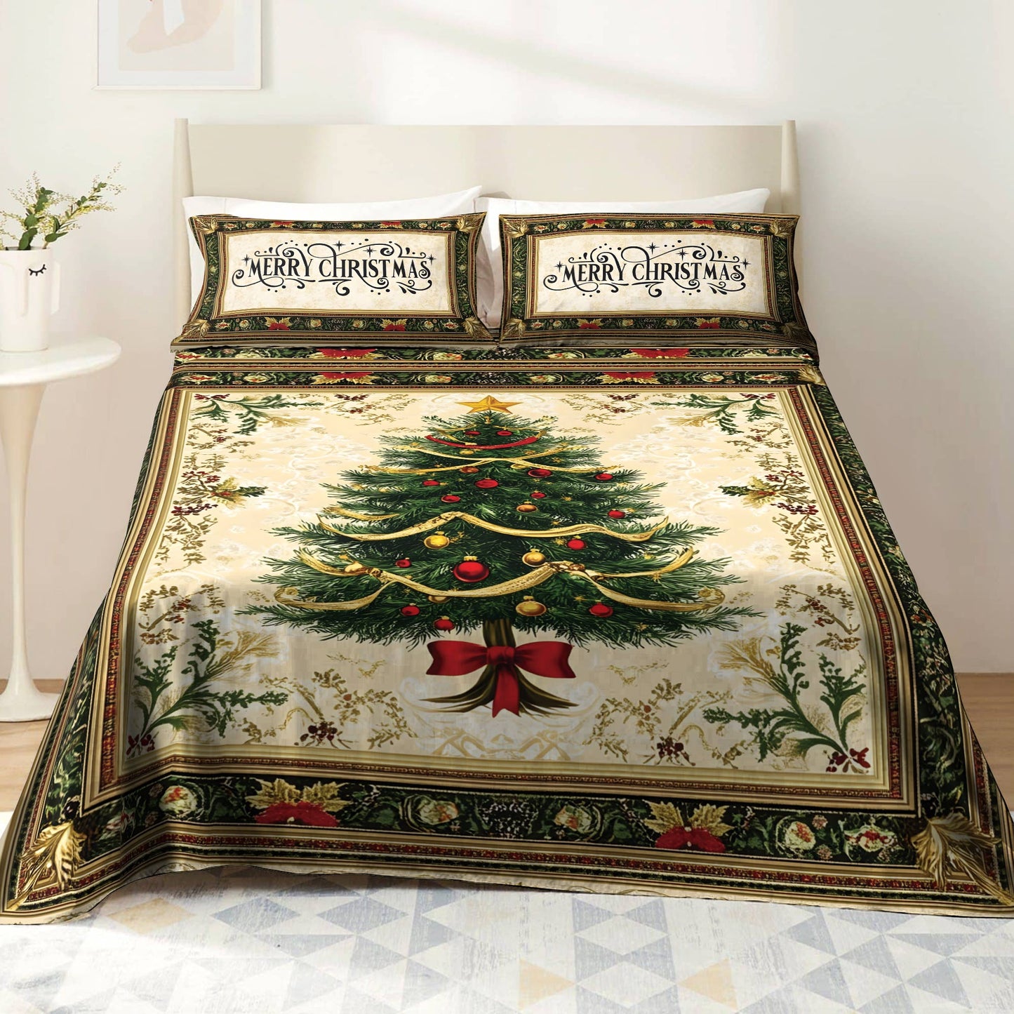 Pajabear 4-Piece Bed Sheet Set Classic Christmas Tree
