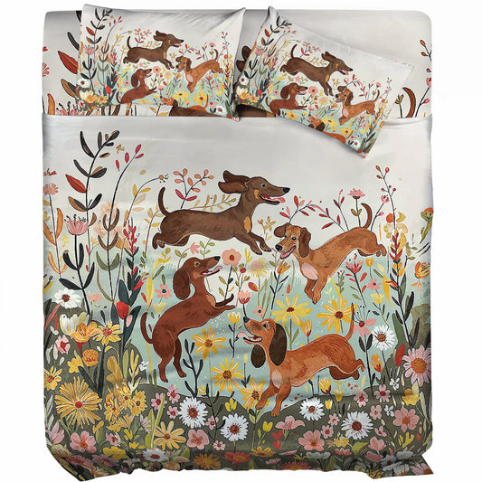 Pajabear 4-Piece Bed Sheet Set - Dachshund Floral