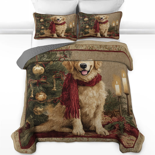 Pajabear Quilt 3-Piece Set Golden Christmas Glow