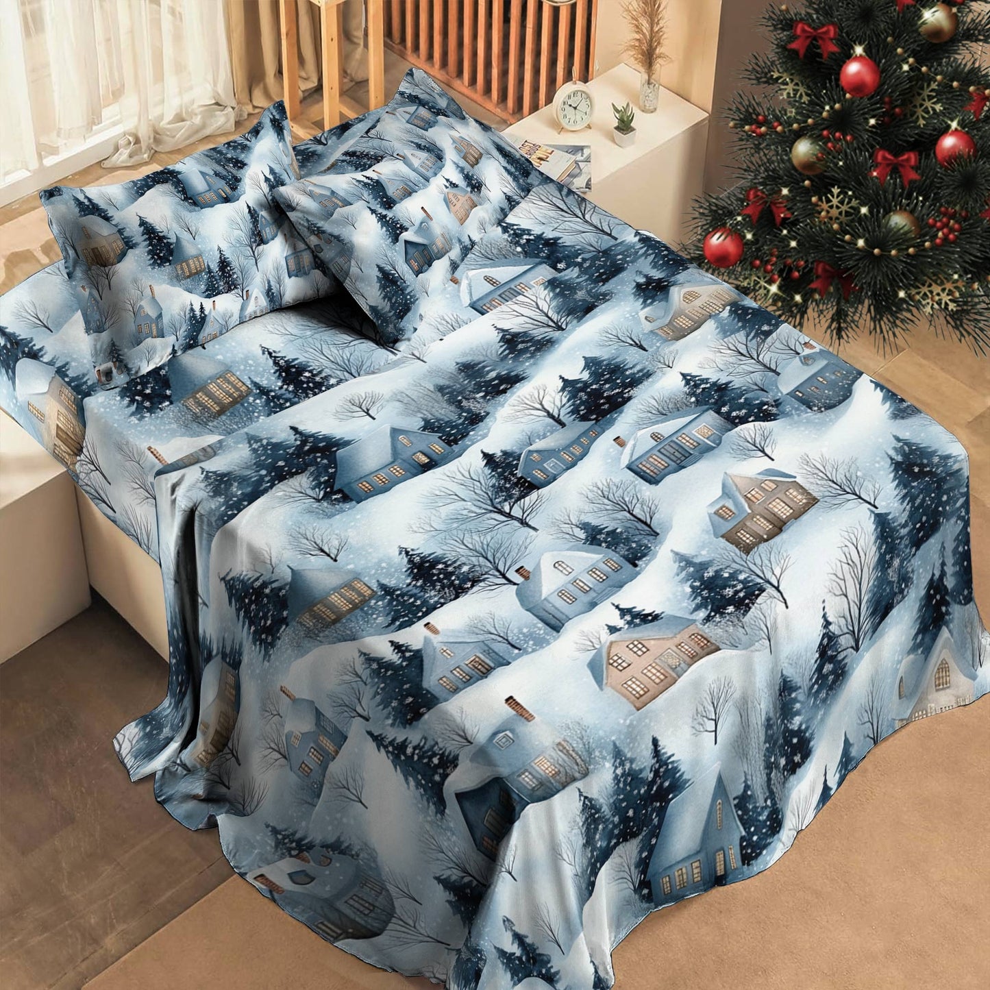 Pajabear 4-Piece Bed Sheet Set Snow Village