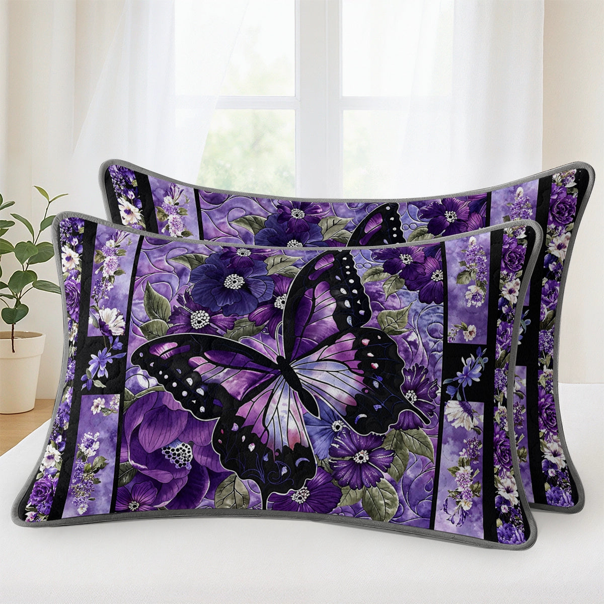 Pajabear Quilt 3-Piece Set Gorgeous Purple Butterfly Flowers