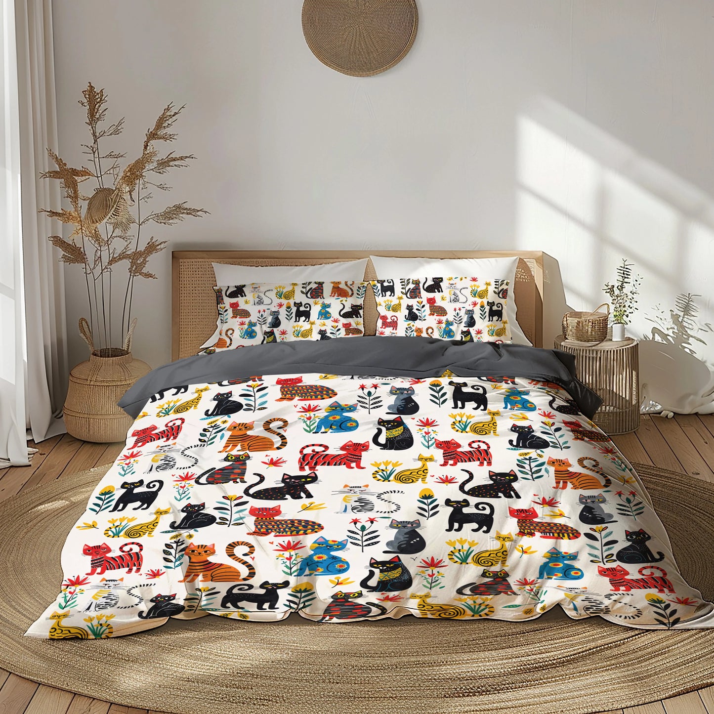Pajabear 3 Pieces Duvet Cover Set Cute Whimsical Cat