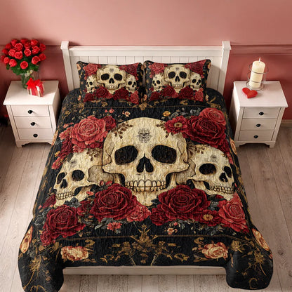Pajabear Quilt 3-Piece Set Gothic Night Rose Skulls