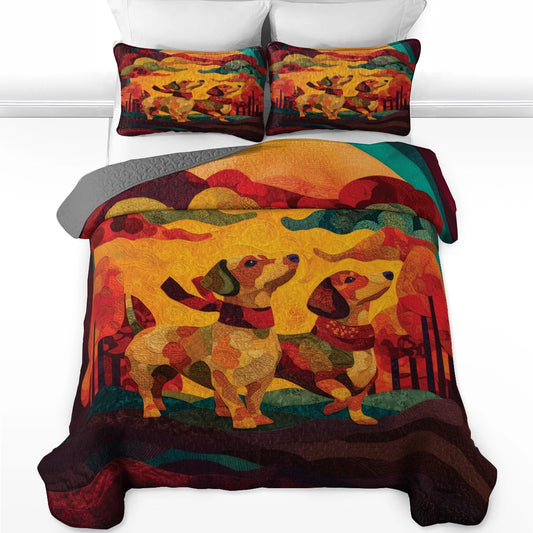 Pajabear Quilt 3-Piece Set Sunset Dachshund Harmony