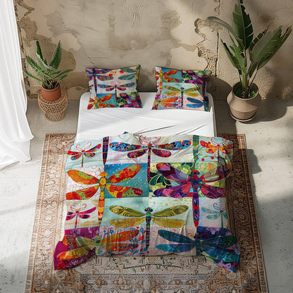 Pajabear 3 Pieces Duvet Cover Set Dragonfly Harmony