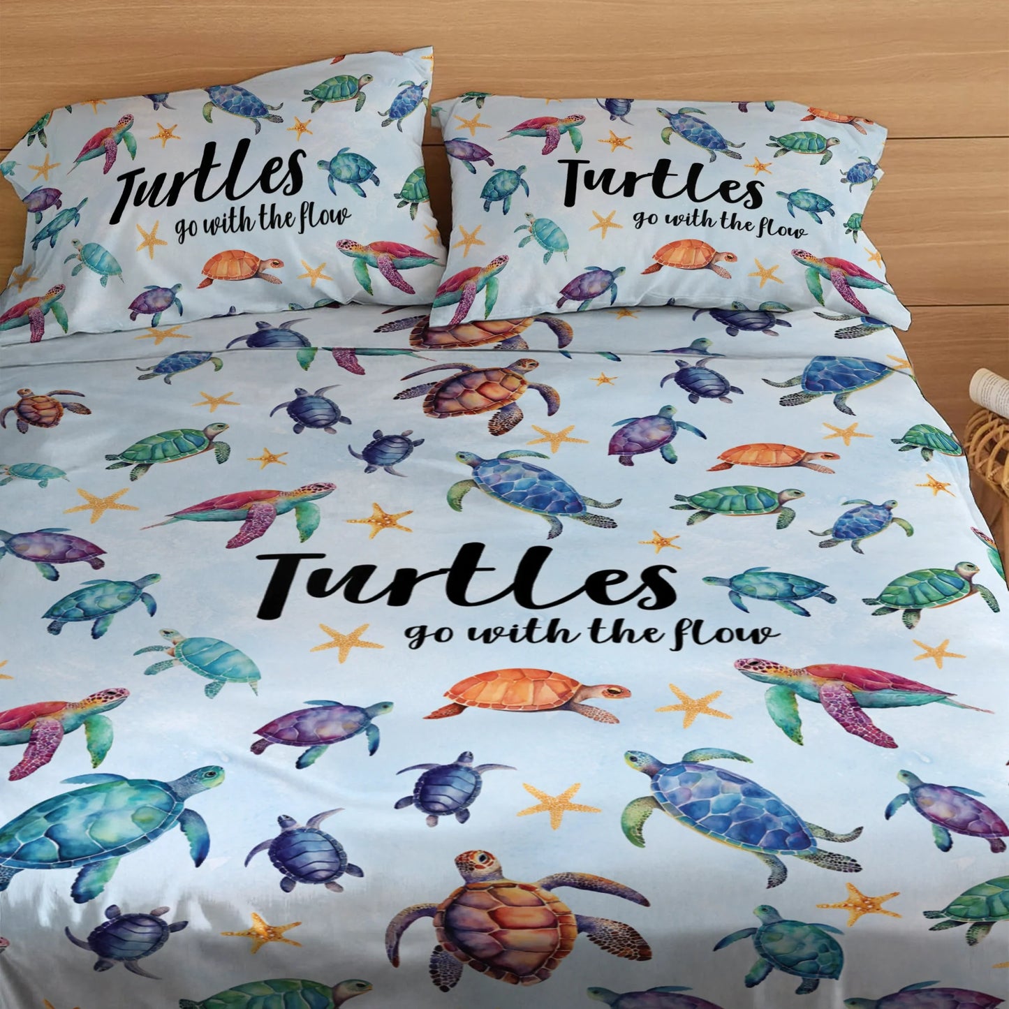 Pajabear 4-Piece Bed Sheet Set - Sea Turtle Go With The Flow