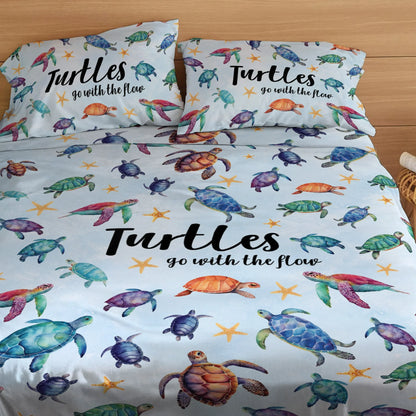 Pajabear 4-Piece Bed Sheet Set - Sea Turtle Go With The Flow