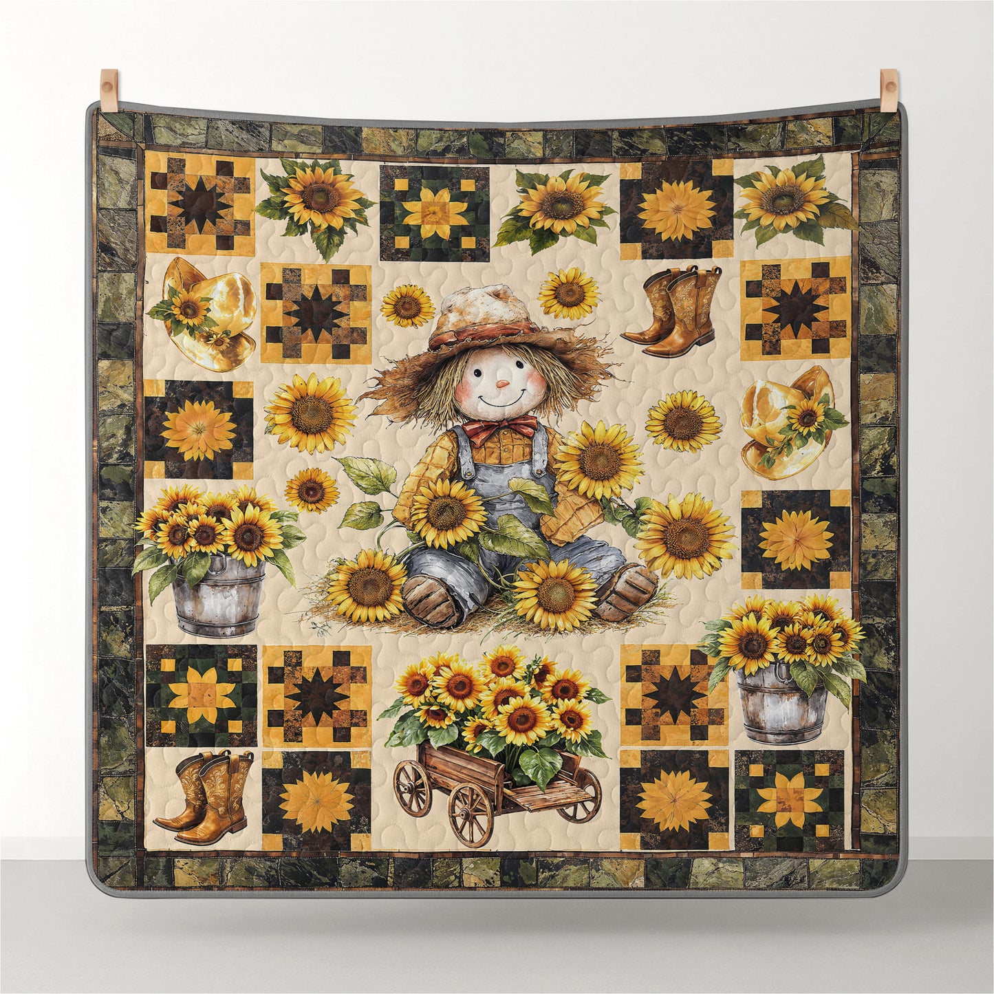 Pajabear Quilt 3-Piece Set Peaceful Farmhouse Sunflower